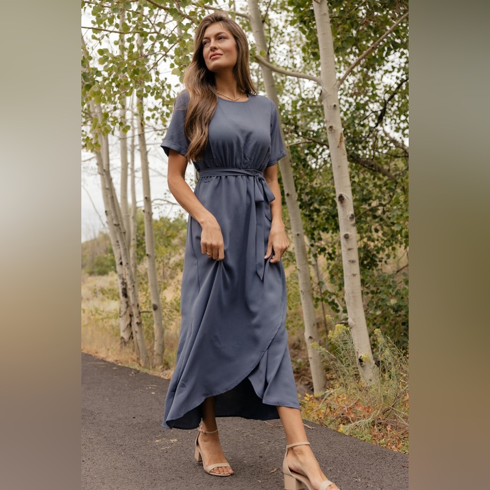 Roolee Taylor Jane Wrap Maxi Dress in Slate Blue